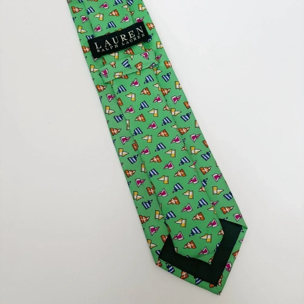 Lauren Ralph Lauren Green Burgee Nautical Flags Silk Tie Men's Nautical Summer